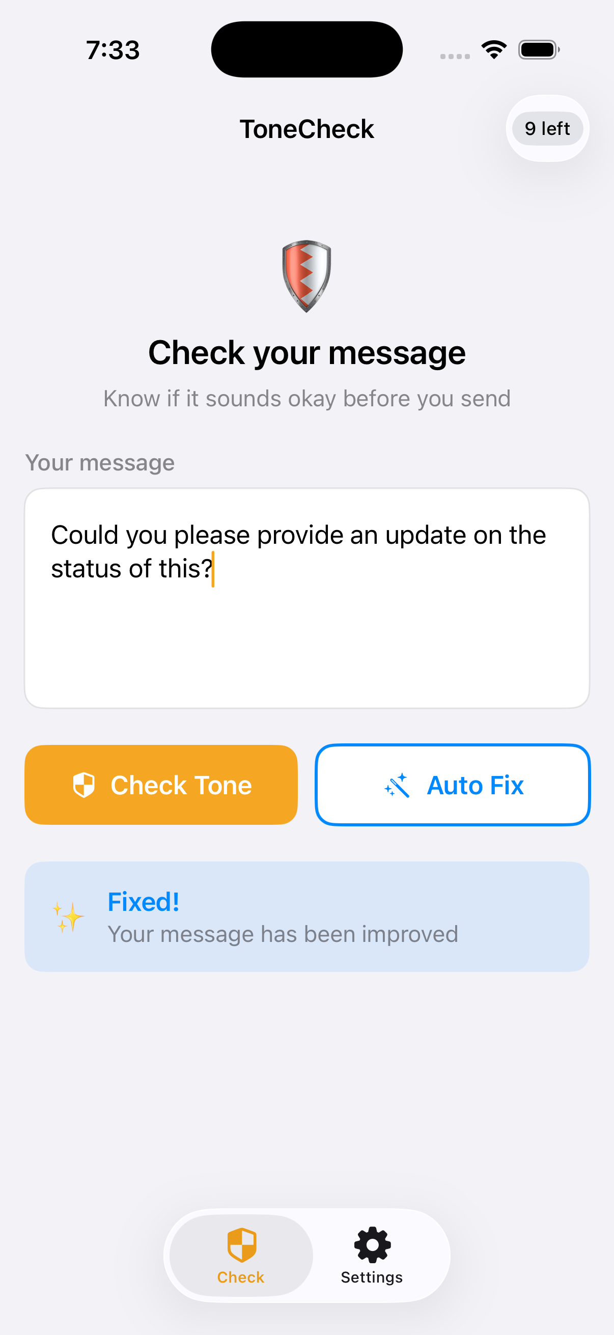 ToneCheck Auto Fix Grammar Errors